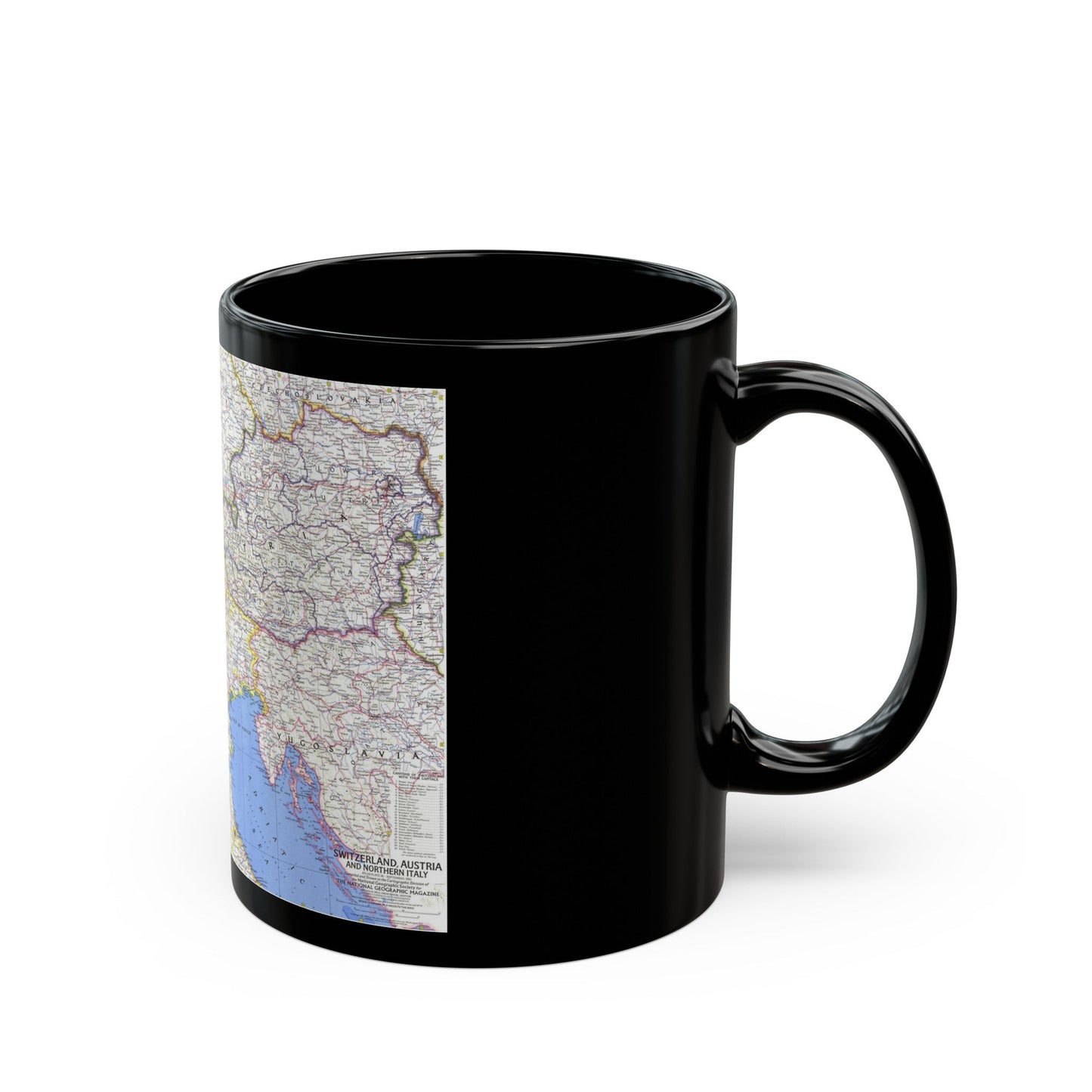 Switzerland, Austria, and Northern Italy (1965) (Map) Black Coffee Mug-The Sticker Space