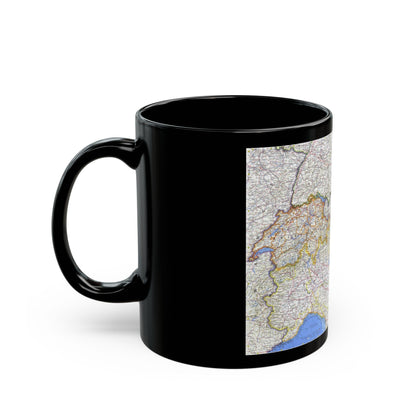 Switzerland, Austria, and Northern Italy (1965) (Map) Black Coffee Mug-The Sticker Space