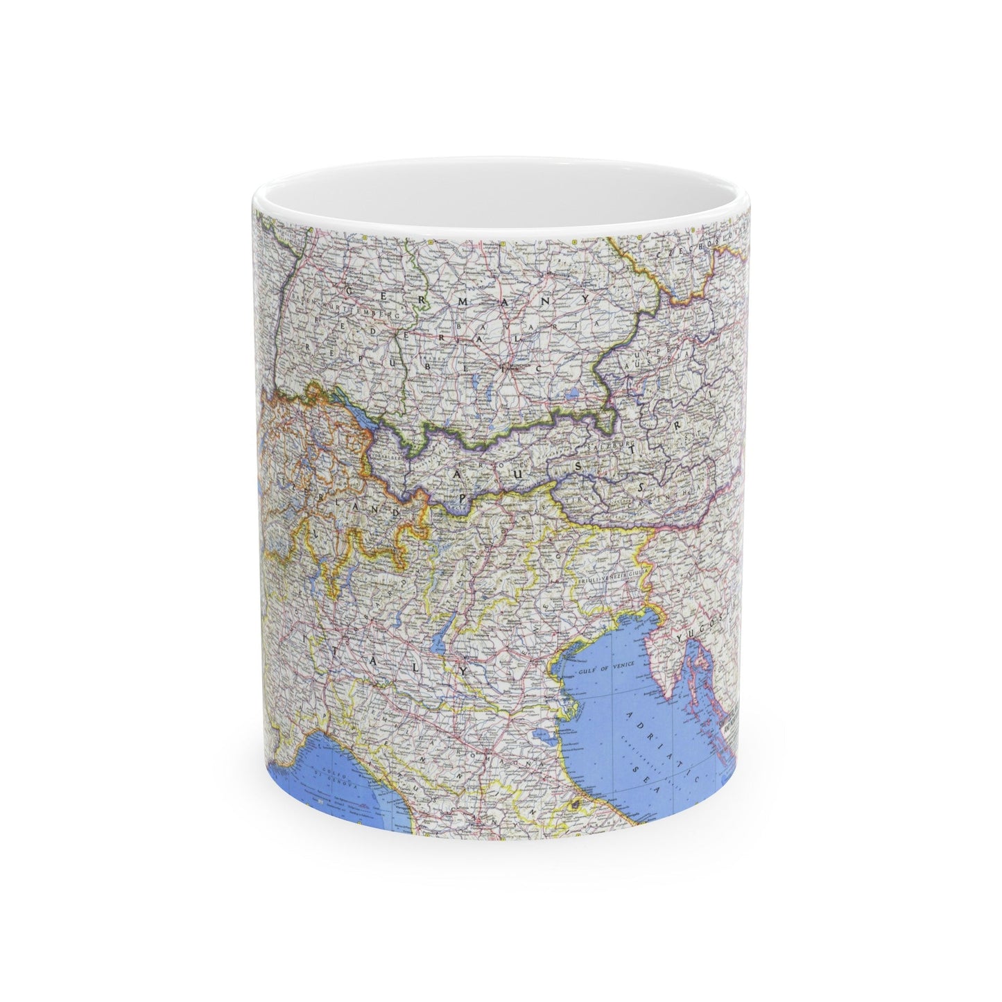 Switzerland, Austria, and Northern Italy (1965) (Map) White Coffee Mug-11oz-The Sticker Space