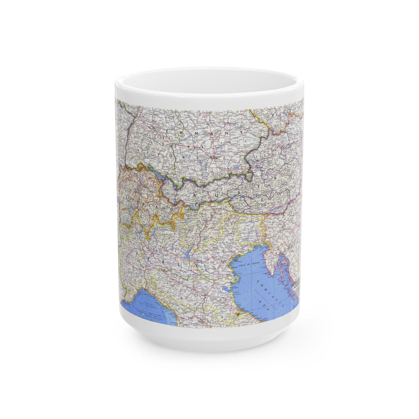 Switzerland, Austria, and Northern Italy (1965) (Map) White Coffee Mug-15oz-The Sticker Space