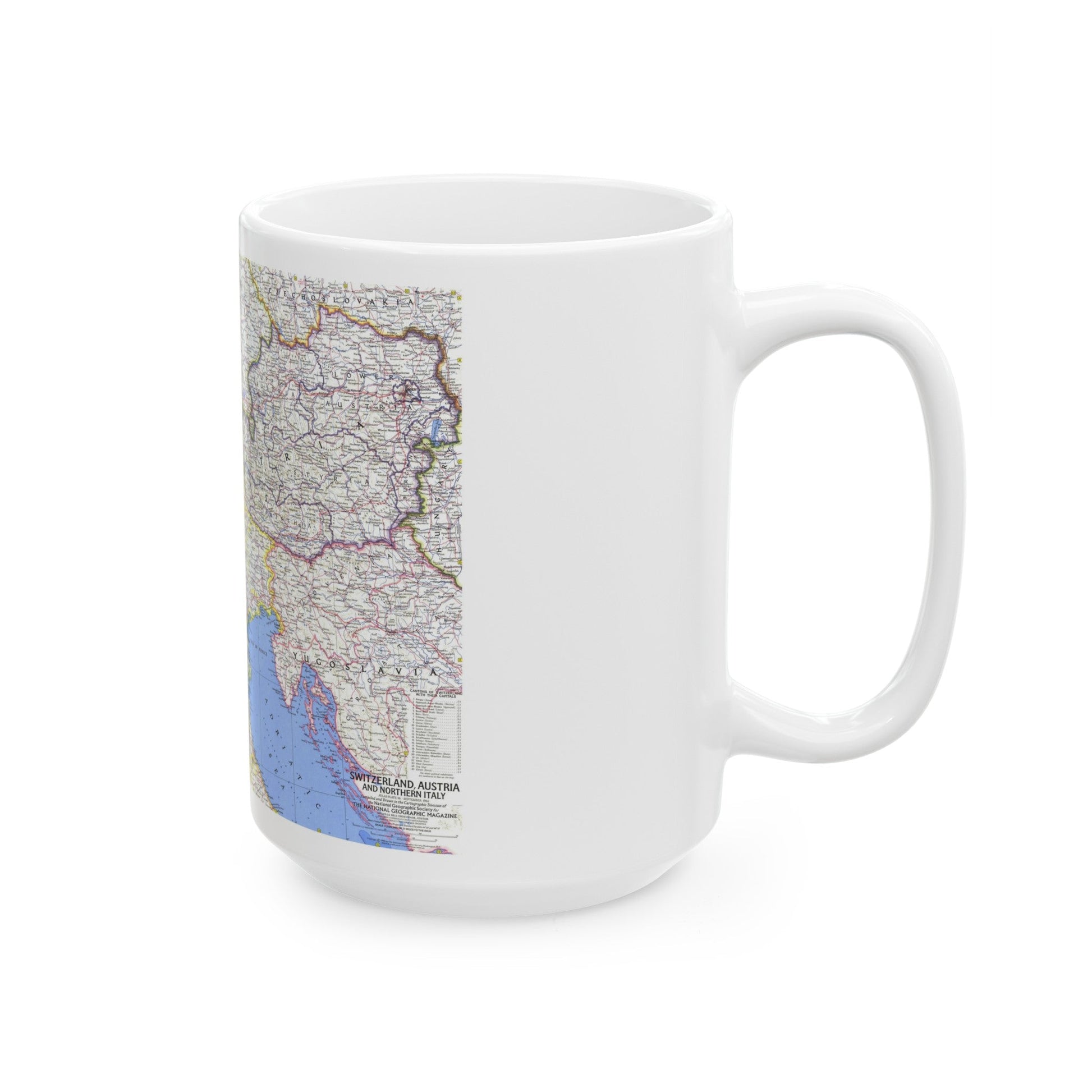 Switzerland, Austria, and Northern Italy (1965) (Map) White Coffee Mug-The Sticker Space