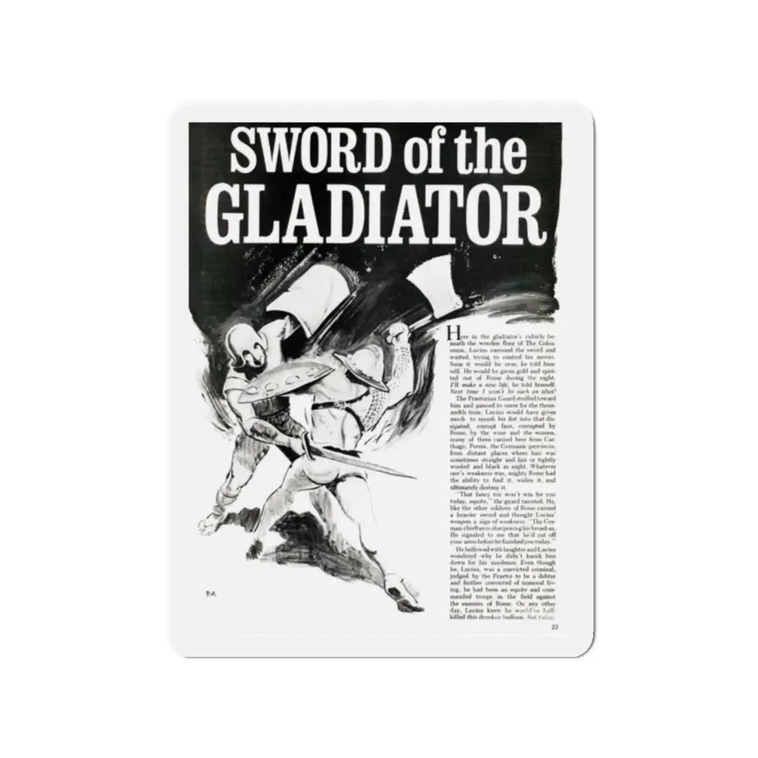 Sword of the Gladiator, Valor magazine, November1968 (Magazine Illustration) Refrigerator Magnet 2 Inch Die-Cut - The Sticker Space