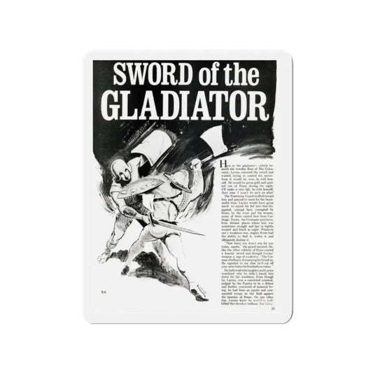 Sword of the Gladiator, Valor magazine, November1968 (Magazine Illustration) Refrigerator Magnet 2 Inch Die-Cut - The Sticker Space