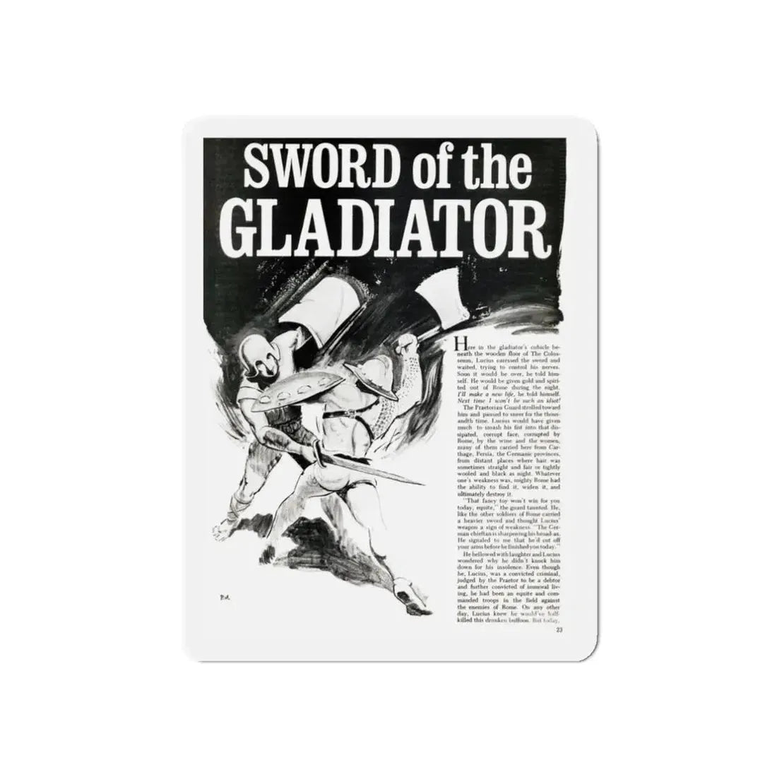 Sword of the Gladiator, Valor magazine, November1968 (Magazine Illustration) Refrigerator Magnet 3 Inch Die-Cut - The Sticker Space