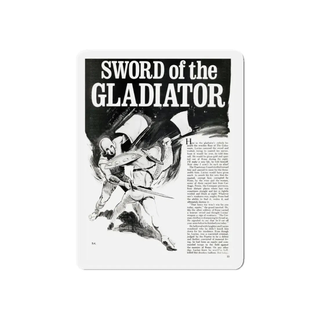 Sword of the Gladiator, Valor magazine, November1968 (Magazine Illustration) Refrigerator Magnet 4 Inch Die-Cut - The Sticker Space