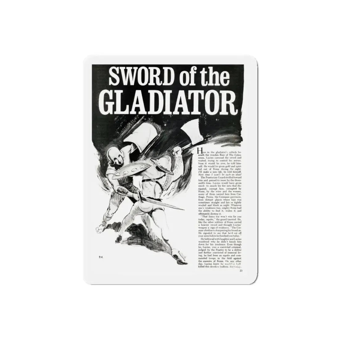 Sword of the Gladiator, Valor magazine, November1968 (Magazine Illustration) Refrigerator Magnet 5 Inch Die-Cut - The Sticker Space