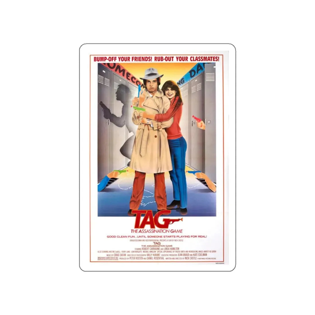 TAG THE ASSASSINATION GAME (EVERYBODY GETS IT IN THE END) 1982 Movie Poster STICKER Vinyl Die-Cut Decal 6 Inch - The Sticker Space