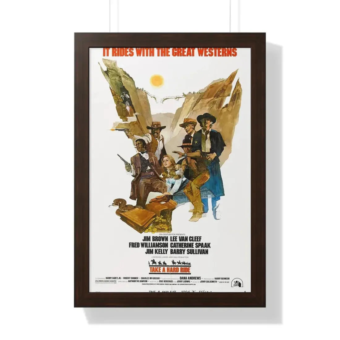TAKE A HARD RIDE 1975 - Framed Movie Poster 16″ x 24″ Walnut - The Sticker Space
