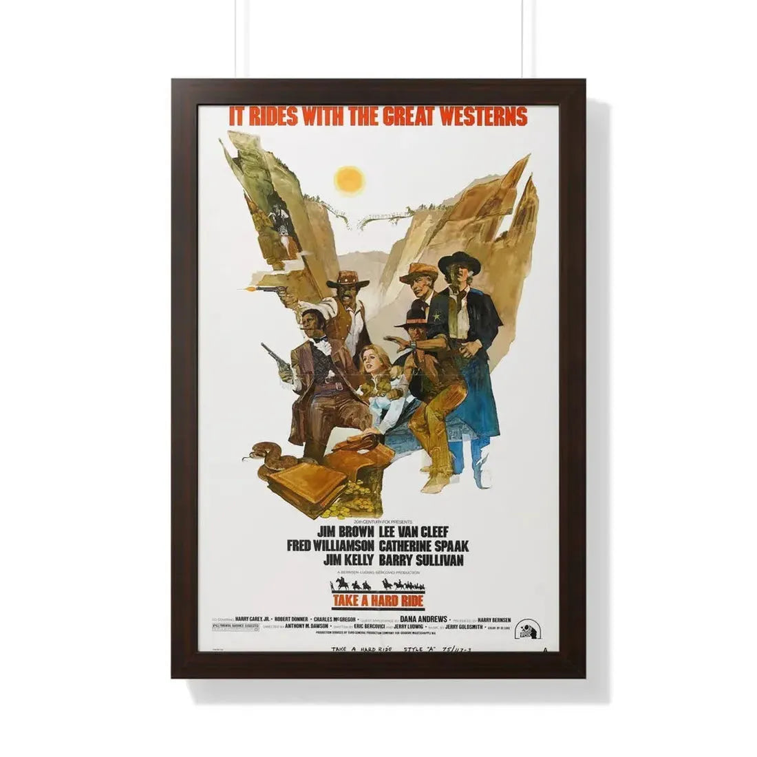 TAKE A HARD RIDE 1975 - Framed Movie Poster 20" x 30" Walnut - The Sticker Space