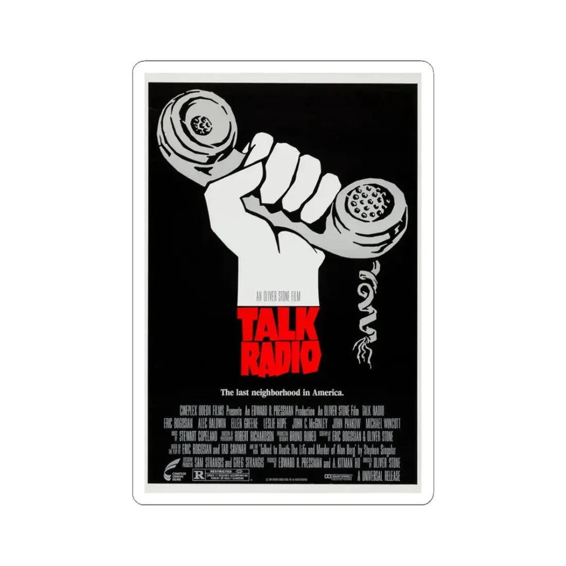 Talk Radio 1988 Movie Poster - STICKER Vinyl Kiss-Cut Decal 3 Inch White - The Sticker Space