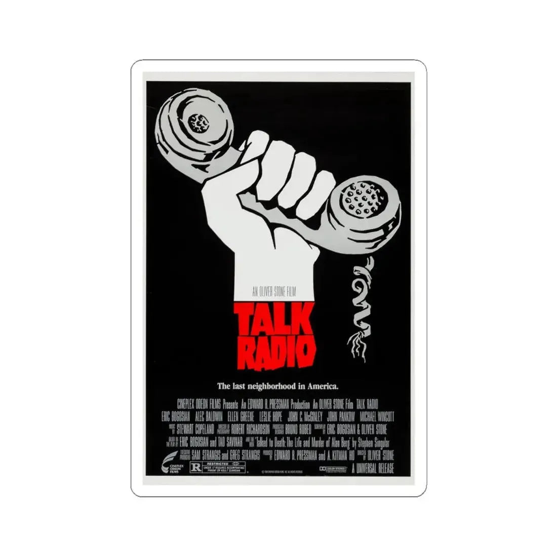 Talk Radio 1988 Movie Poster - STICKER Vinyl Kiss-Cut Decal 4 Inch White - The Sticker Space