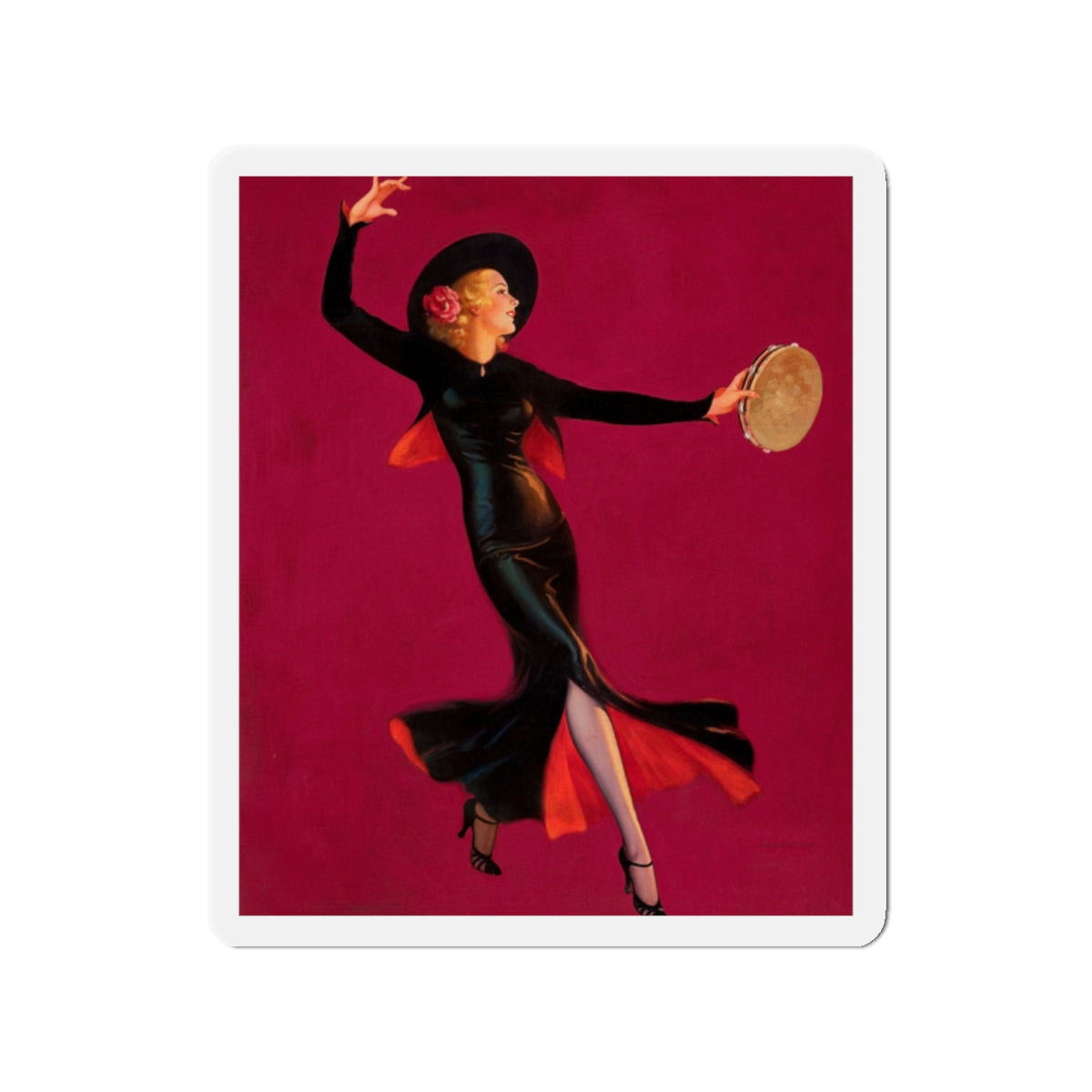 Tambourine Dancer, 1937 (Magazine Illustration) Refrigerator Magnet-2" x 2"-The Sticker Space