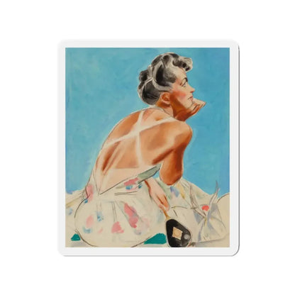 Tan Lines, The Saturday Evening Post cover study (Magazine Illustration) Refrigerator Magnet 2 Inch Die-Cut - The Sticker Space