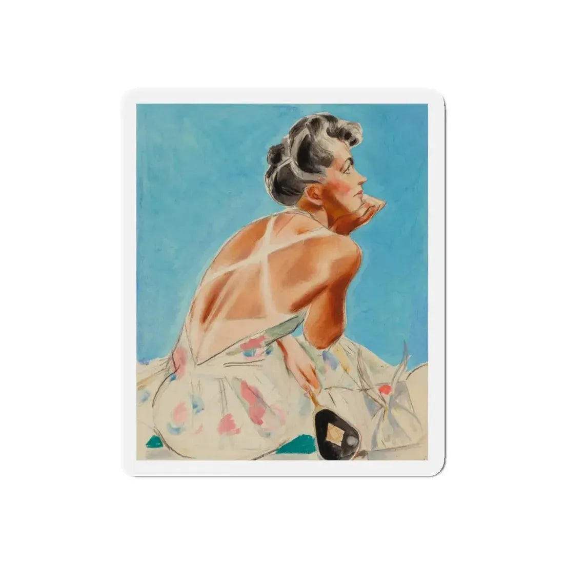 Tan Lines, The Saturday Evening Post cover study (Magazine Illustration) Refrigerator Magnet 4 Inch Die-Cut - The Sticker Space