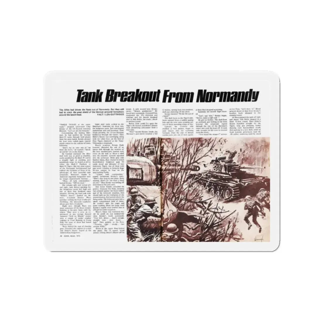 Tank Breakout From Normandy, Adam magazine, March 1973 (Magazine Illustration) Refrigerator Magnet 2 Inch Die-Cut - The Sticker Space