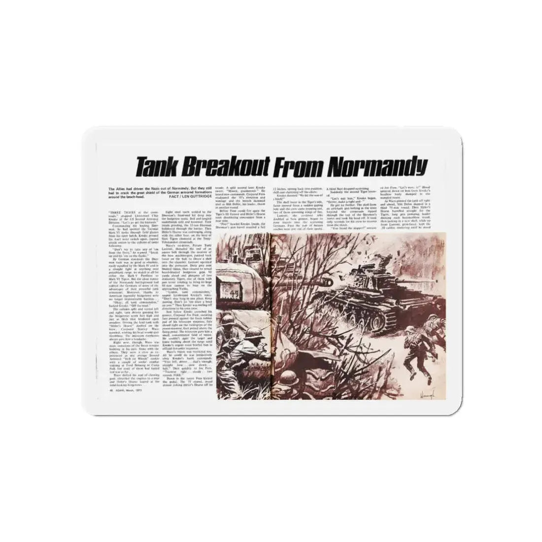Tank Breakout From Normandy, Adam magazine, March 1973 (Magazine Illustration) Refrigerator Magnet 3 Inch Die-Cut - The Sticker Space