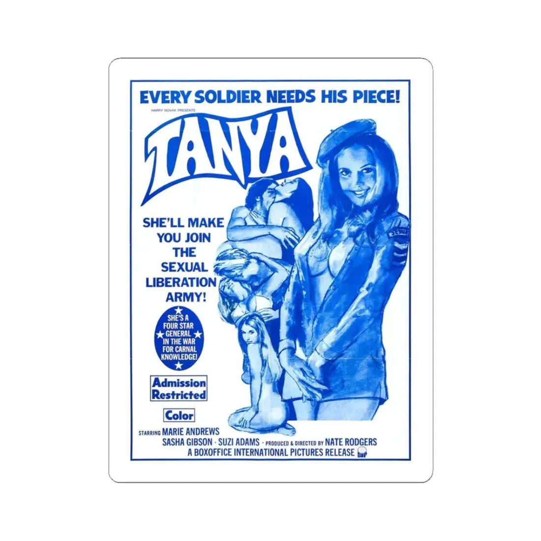 TANYA 1976 Movie Poster - STICKER Vinyl Kiss-Cut Decal 3 Inch White - The Sticker Space
