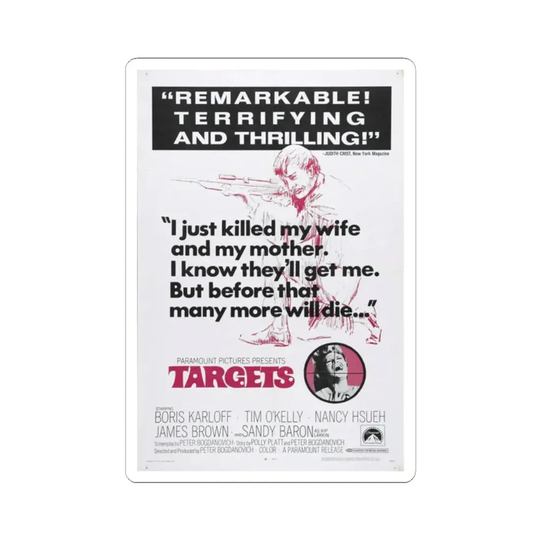 Targets 1968 Movie Poster - STICKER Vinyl Kiss-Cut Decal 2 Inch White - The Sticker Space