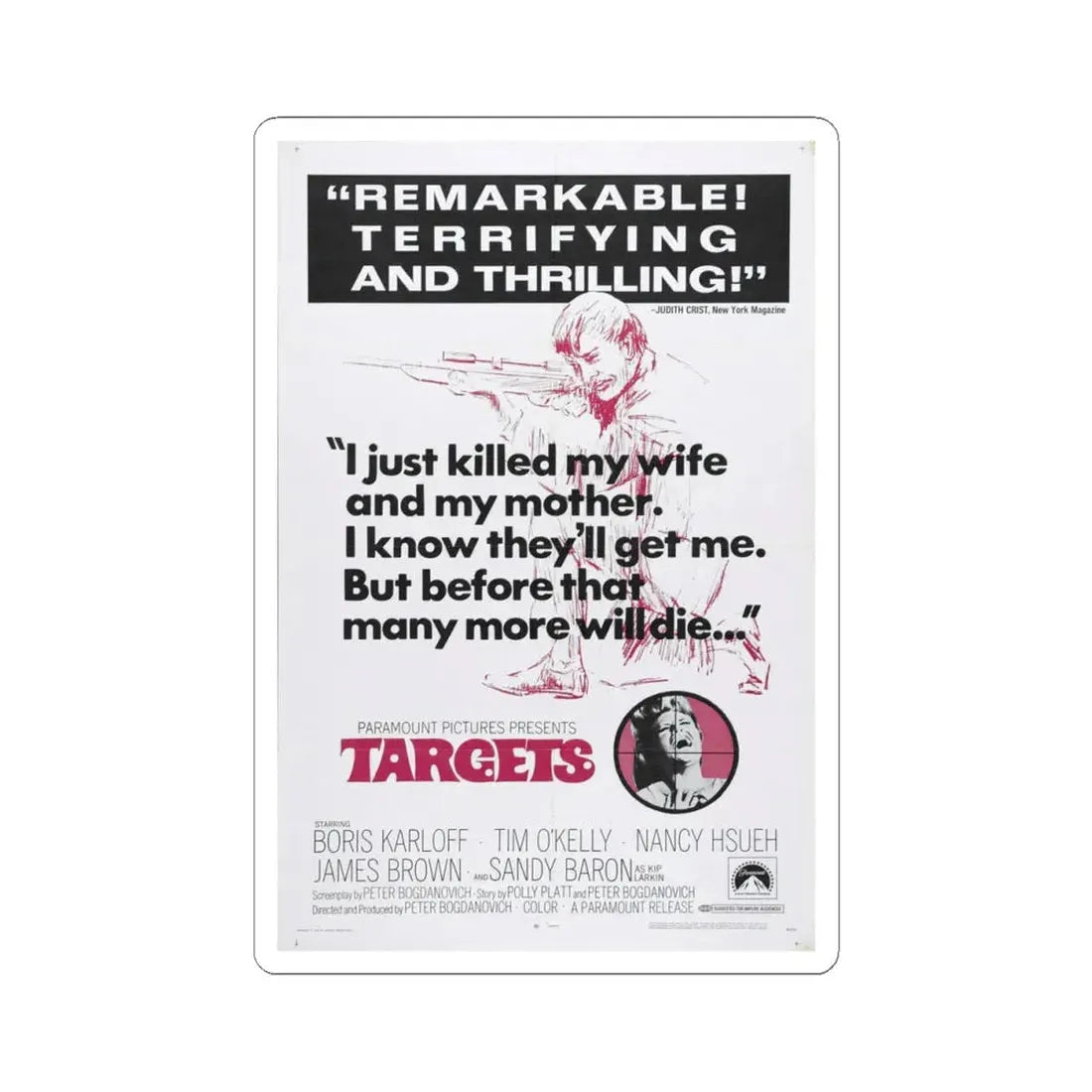 Targets 1968 Movie Poster - STICKER Vinyl Kiss-Cut Decal 4 Inch White - The Sticker Space