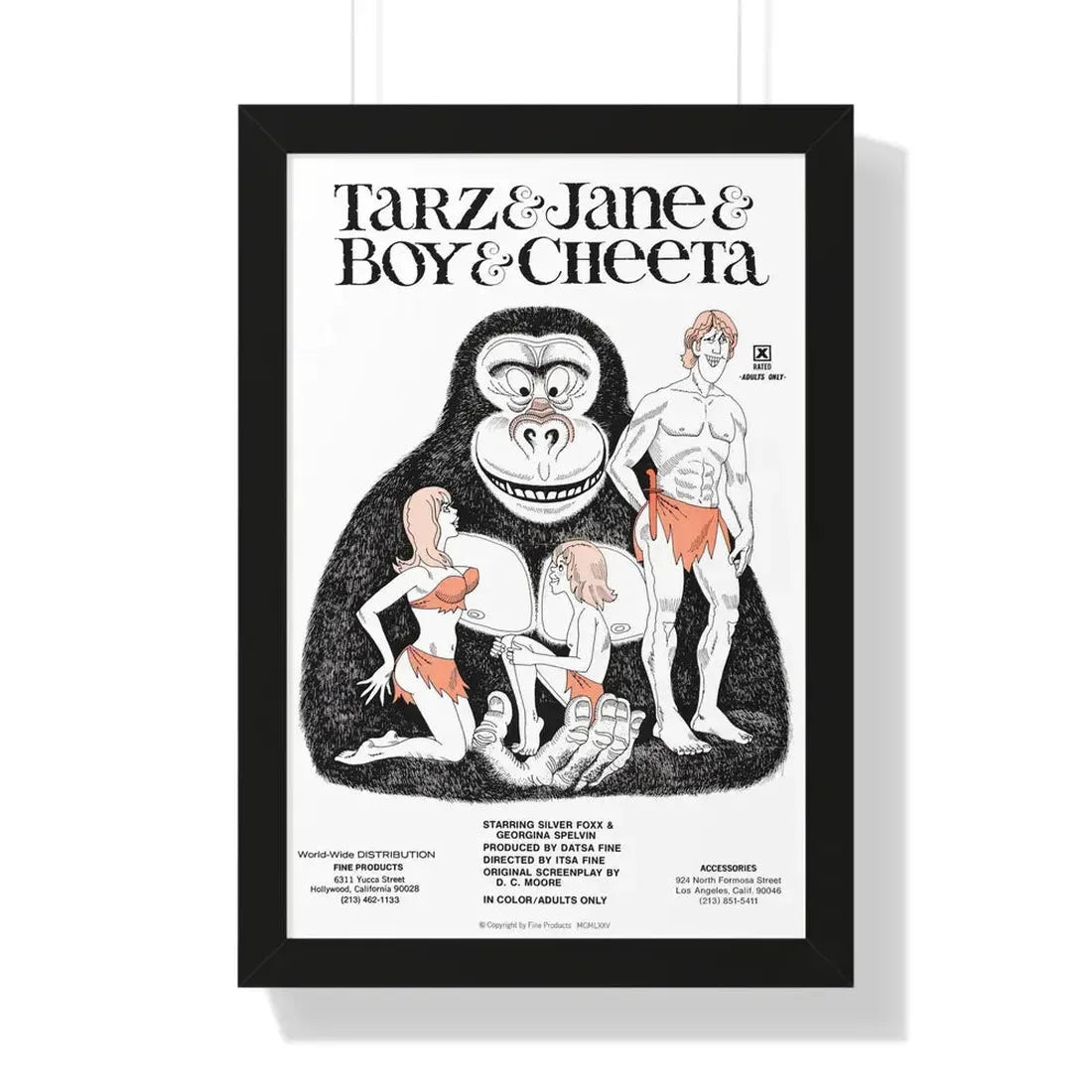 TARZ & BOY & JANE & CHEETAH 1975 - Framed Movie Poster 16″ x 24″ Black - The Sticker Space