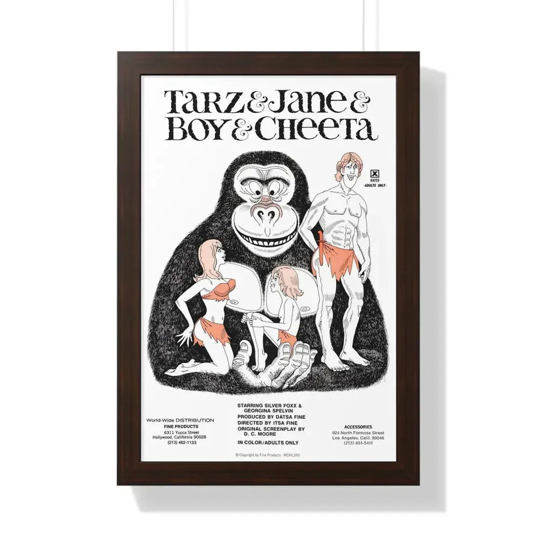 TARZ & BOY & JANE & CHEETAH 1975 - Framed Movie Poster 16″ x 24″ Walnut - The Sticker Space