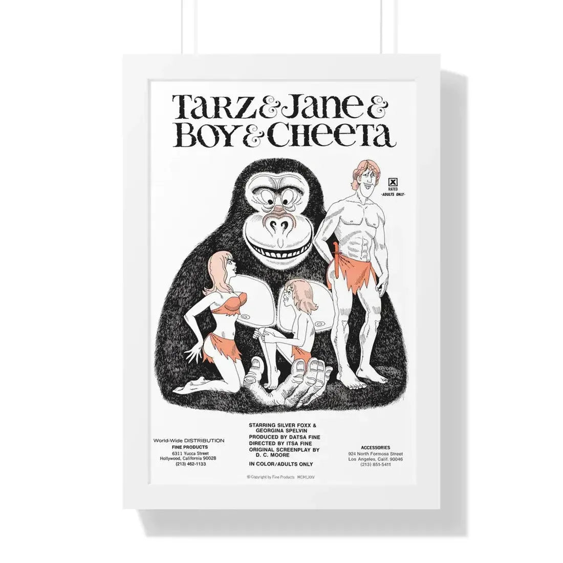 TARZ & BOY & JANE & CHEETAH 1975 - Framed Movie Poster 16″ x 24″ White - The Sticker Space