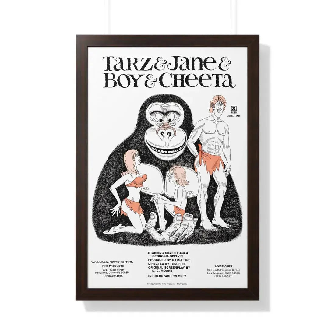 TARZ & BOY & JANE & CHEETAH 1975 - Framed Movie Poster 20" x 30" Walnut - The Sticker Space