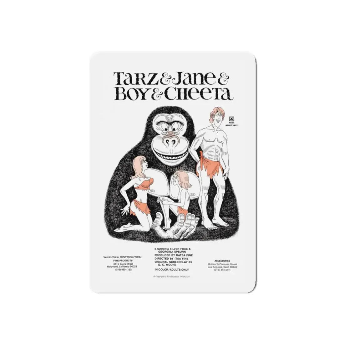 TARZ & BOY & JANE & CHEETAH 1975 Movie Poster - Refrigerator Magnet 3 Inch Die-Cut - The Sticker Space