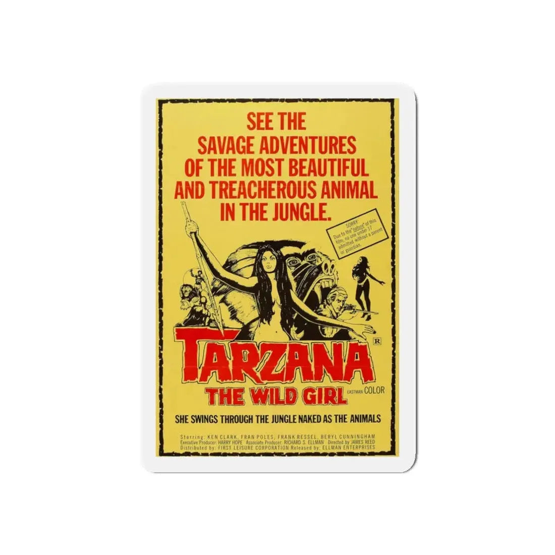 TARZANA THE WILD GIRL 1969 Movie Poster - Refrigerator Magnet 3 Inch Die-Cut - The Sticker Space
