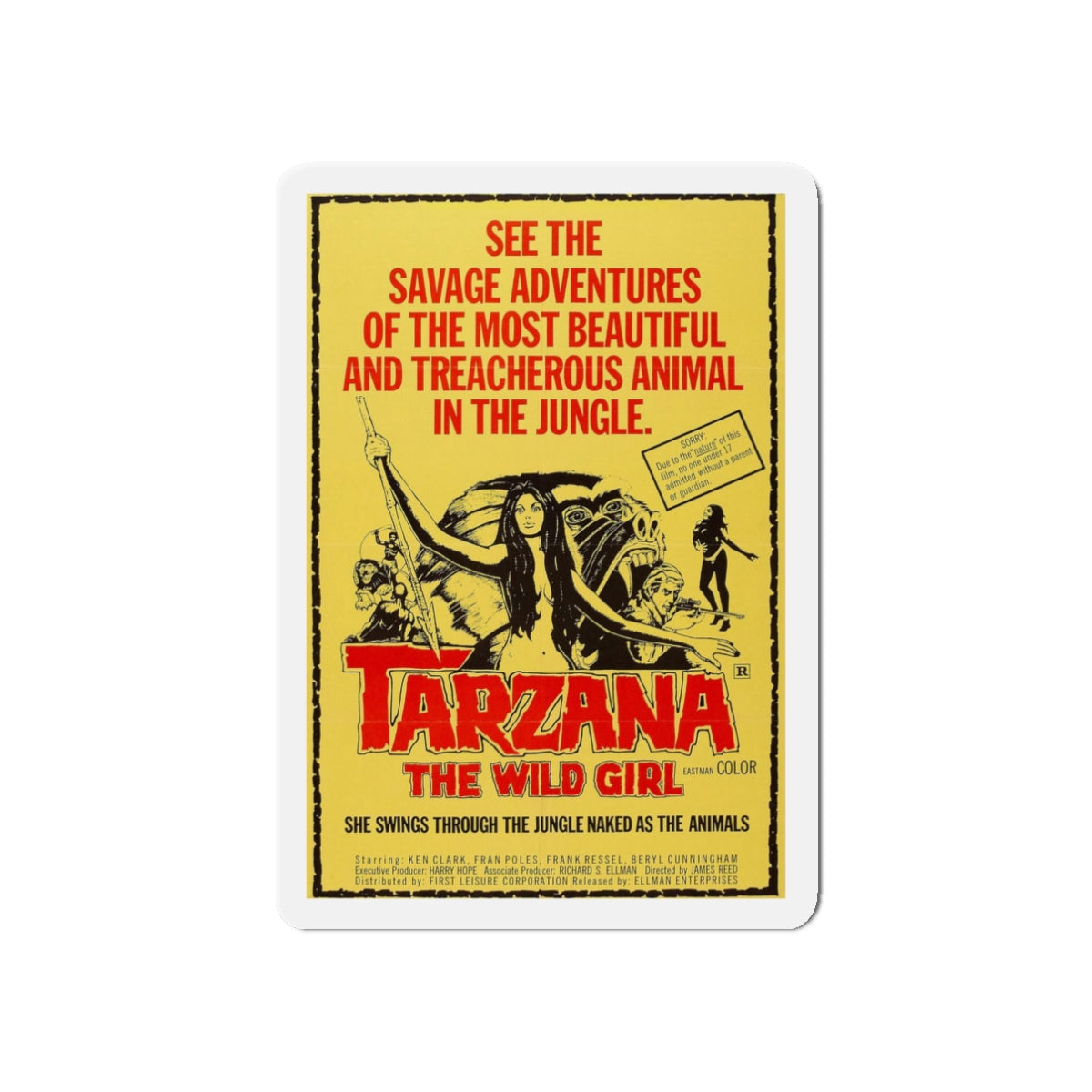 TARZANA THE WILD GIRL 1969 Movie Poster - Refrigerator Magnet-3" x 3"-The Sticker Space