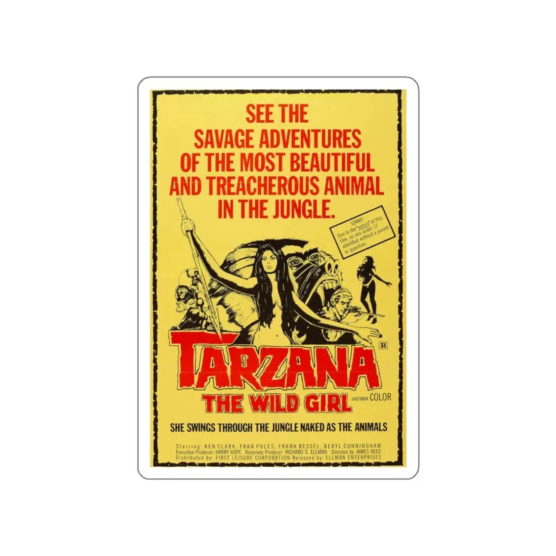 TARZANA THE WILD GIRL 1969 Movie Poster STICKER Vinyl Die-Cut Decal 3 Inch - The Sticker Space