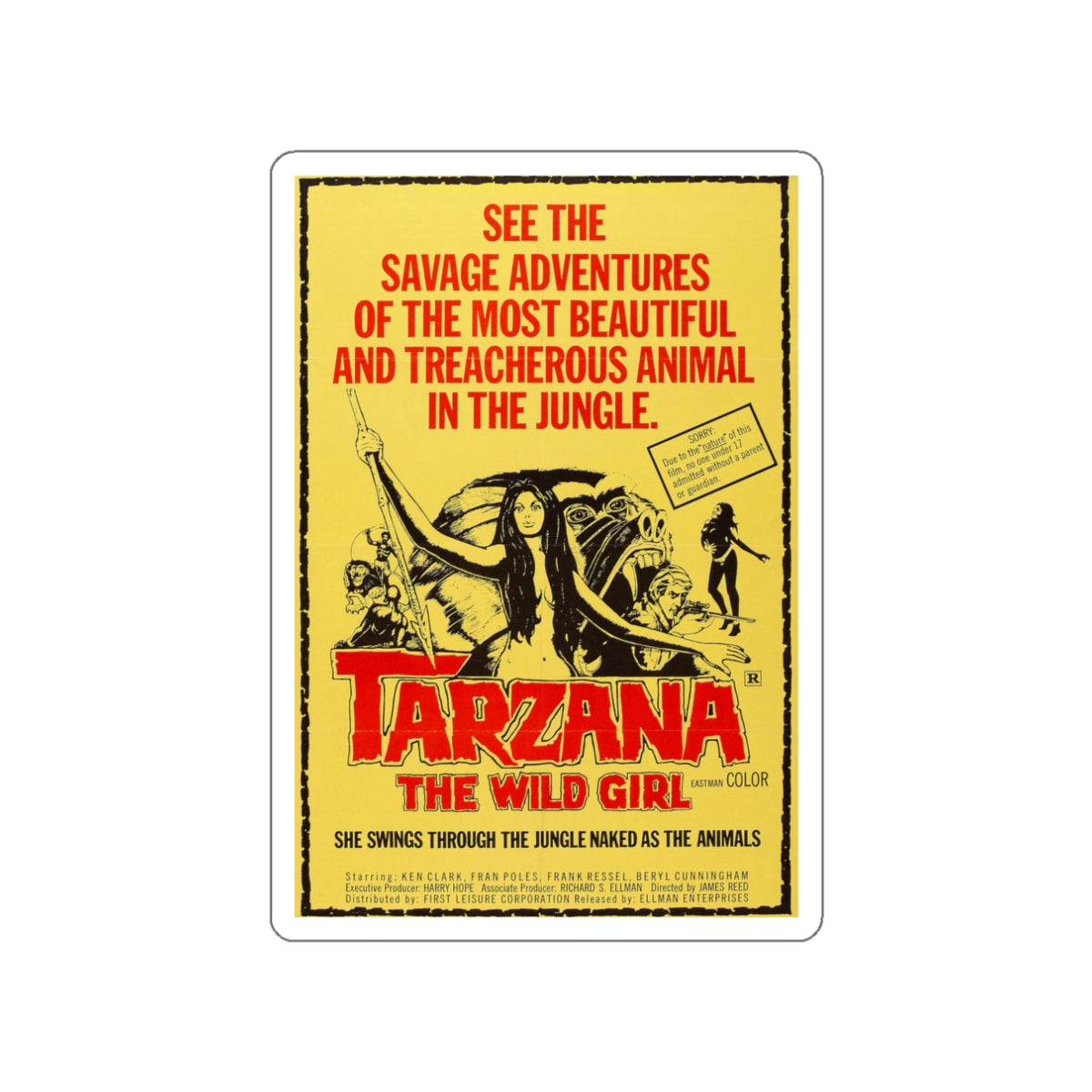 TARZANA THE WILD GIRL 1969 Movie Poster STICKER Vinyl Die-Cut Decal-White-The Sticker Space