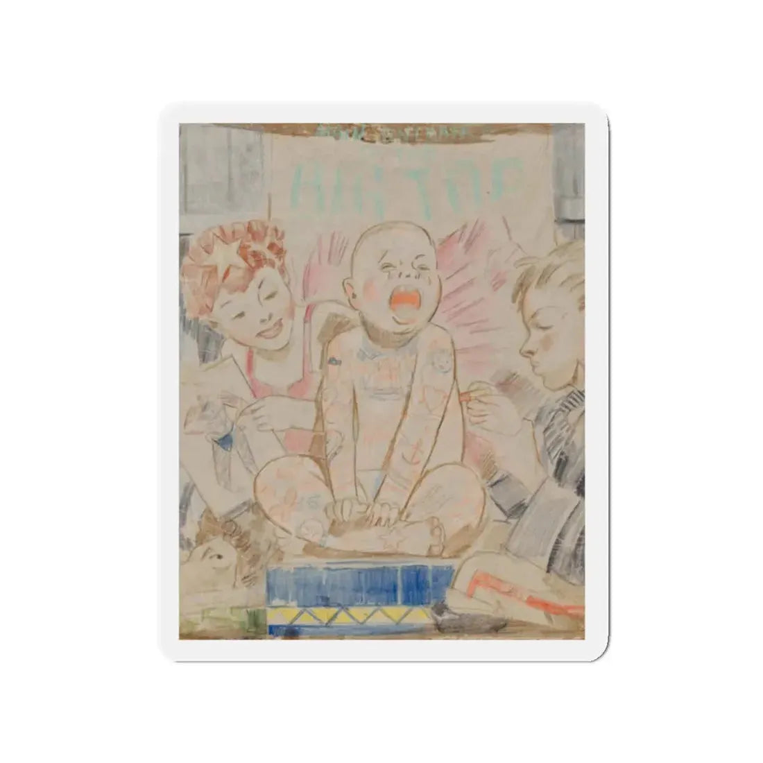Tattoo Boy (Magazine Illustration) Refrigerator Magnet 2 Inch Die-Cut - The Sticker Space