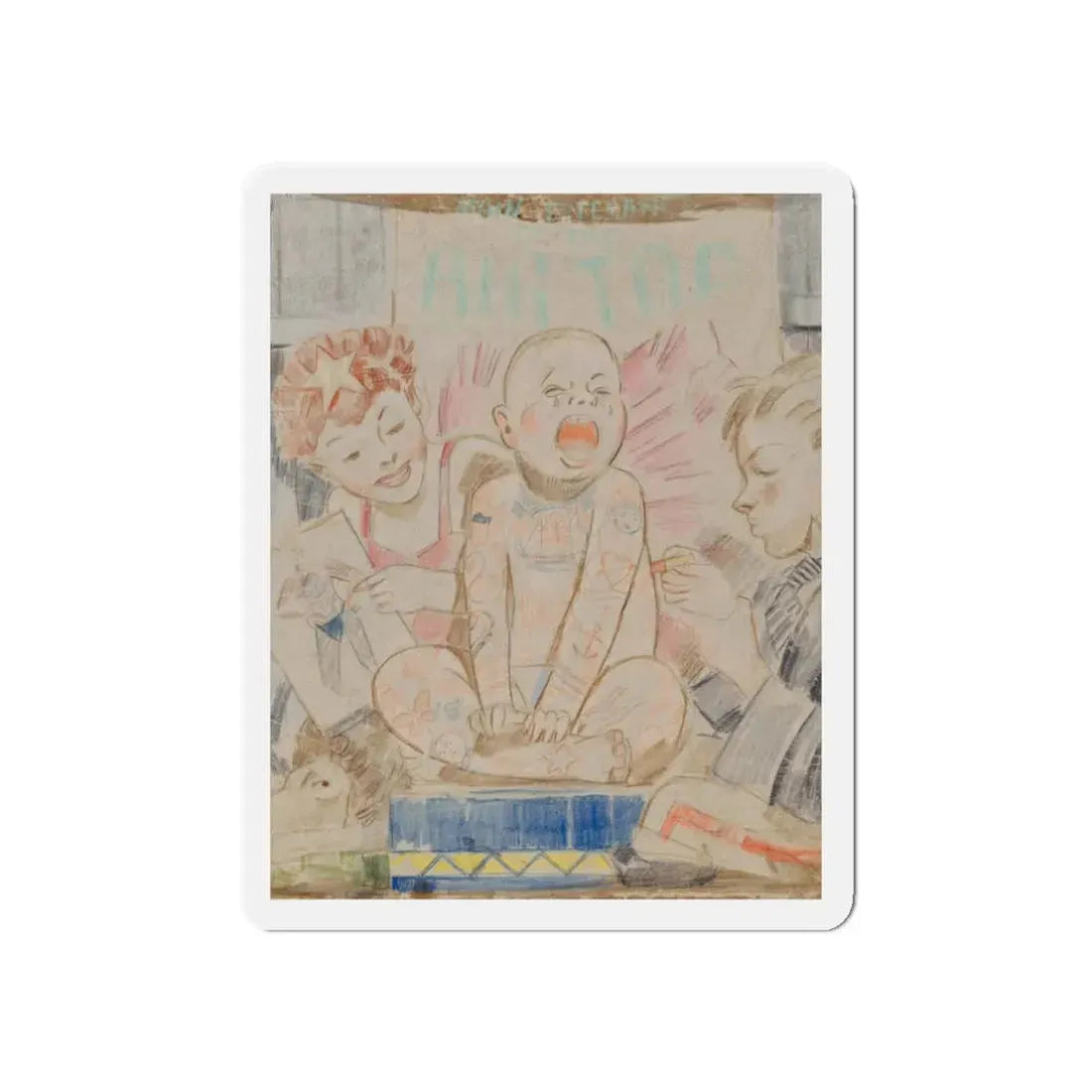 Tattoo Boy (Magazine Illustration) Refrigerator Magnet 3 Inch Die-Cut - The Sticker Space
