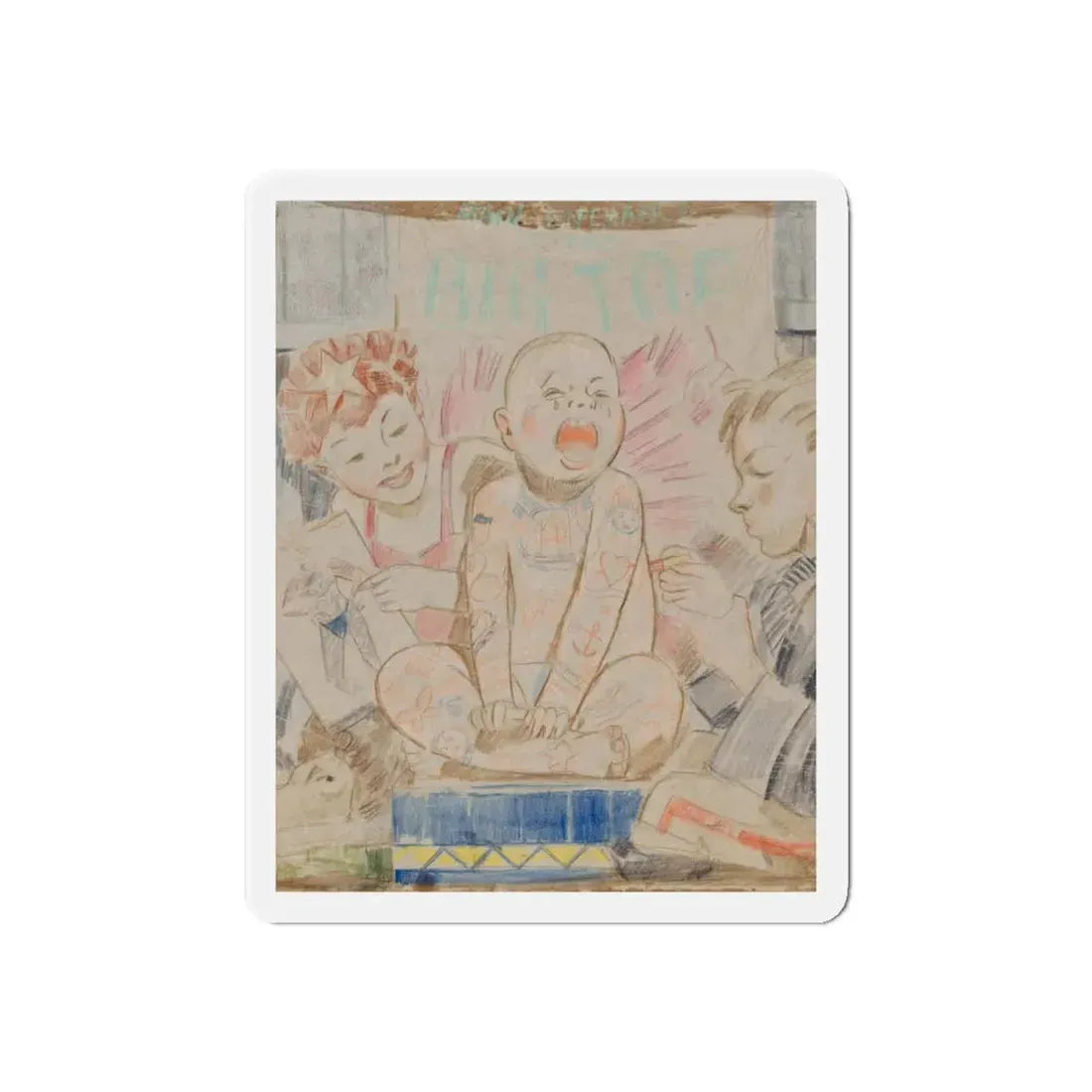 Tattoo Boy (Magazine Illustration) Refrigerator Magnet 4 Inch Die-Cut - The Sticker Space