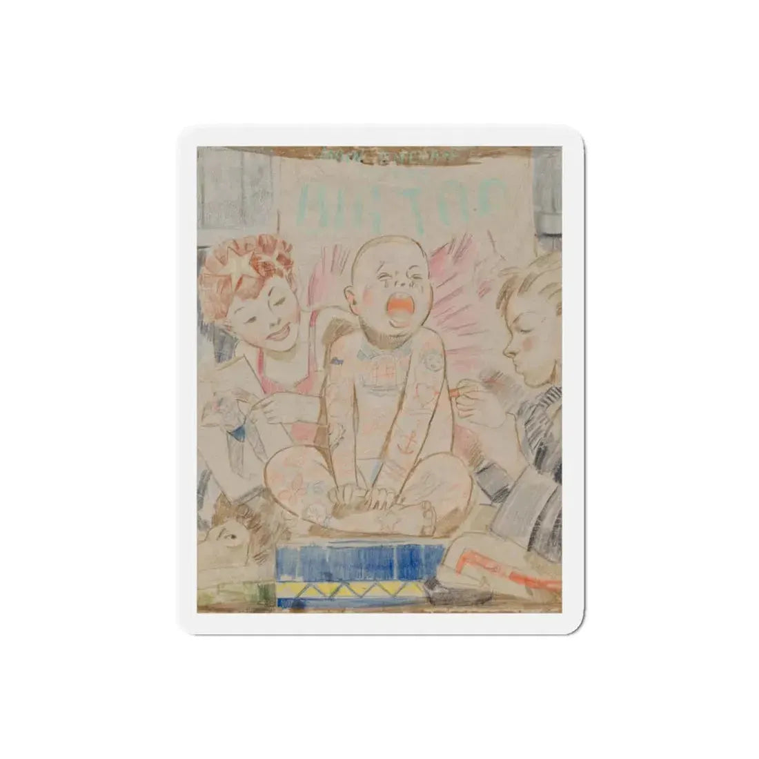 Tattoo Boy (Magazine Illustration) Refrigerator Magnet 6 Inch Die-Cut - The Sticker Space