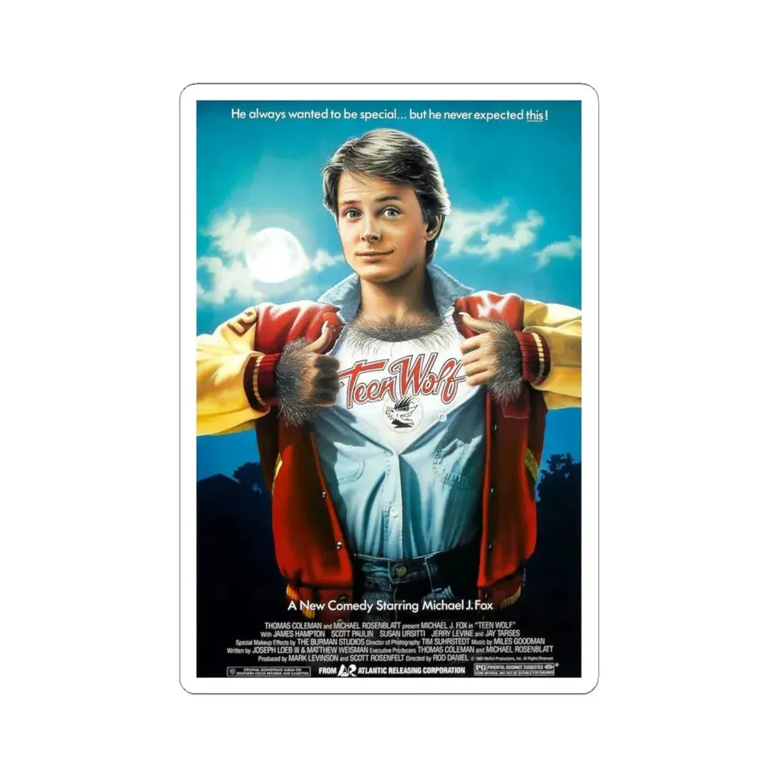 Teen Wolf 1985 Movie Poster - STICKER Vinyl Kiss-Cut Decal 6 Inch White - The Sticker Space