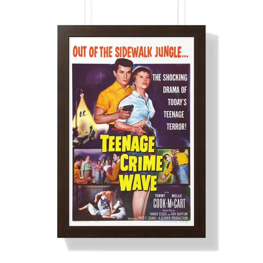 TEENAGE CRIME WAVE 1955 - Framed Movie Poster 16″ x 24″ Walnut - The Sticker Space