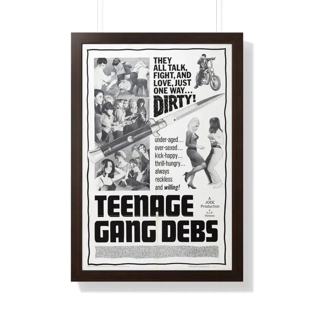 TEENAGE GANG DEBS 1966 - Framed Movie Poster 20" x 30" Walnut - The Sticker Space