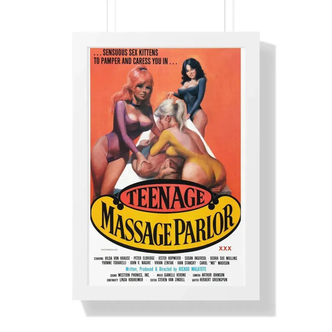TEENAGE MASSAGE PARLOR 1976 - Framed Movie Poster 16″ x 24″ White - The Sticker Space