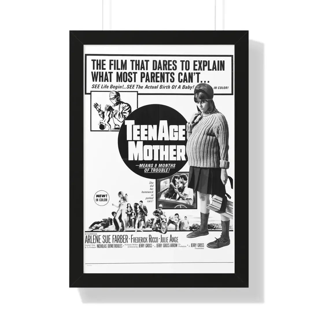 TEENAGE MOTHER 1967 - Framed Movie Poster 16″ x 24″ Black - The Sticker Space
