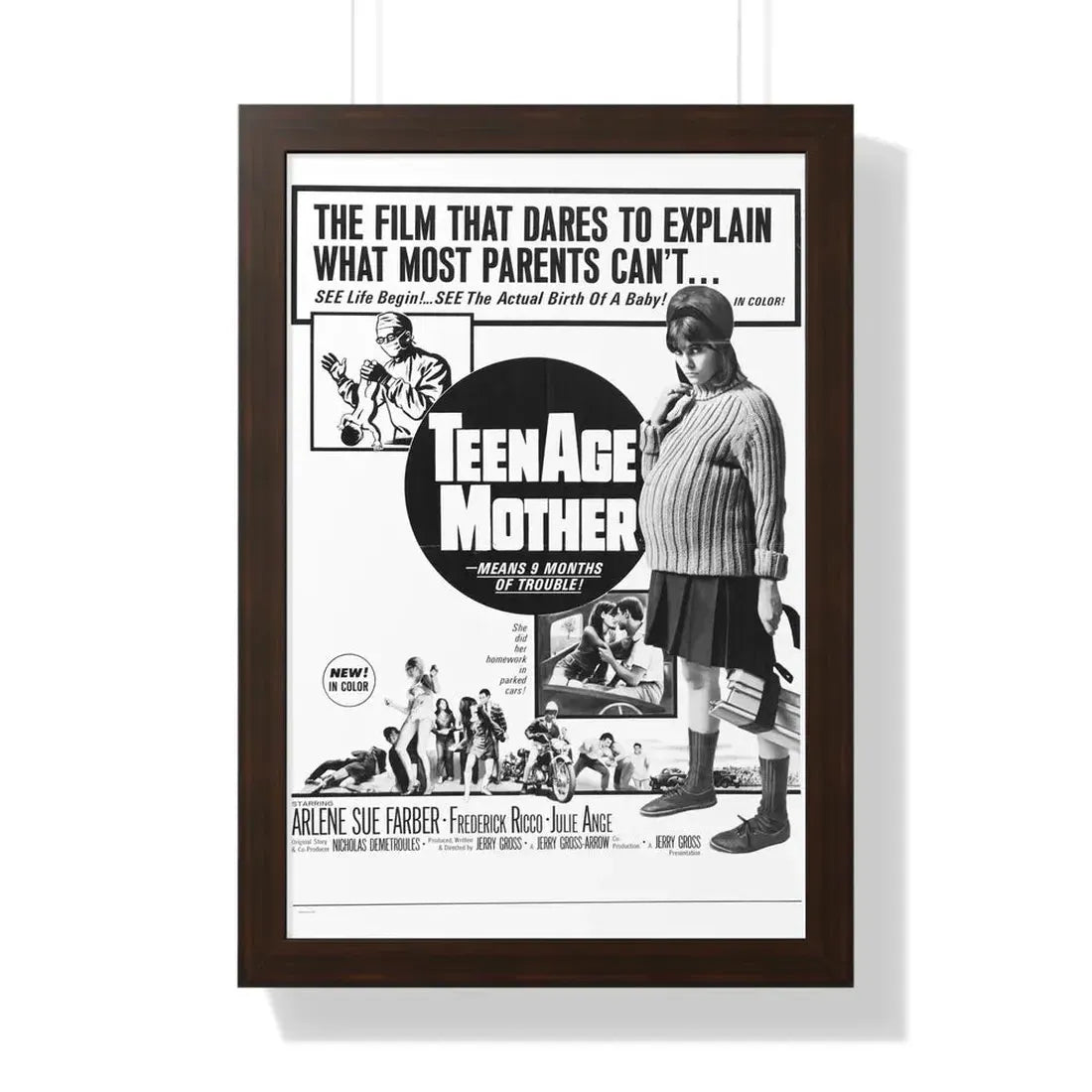 TEENAGE MOTHER 1967 - Framed Movie Poster 16″ x 24″ Walnut - The Sticker Space