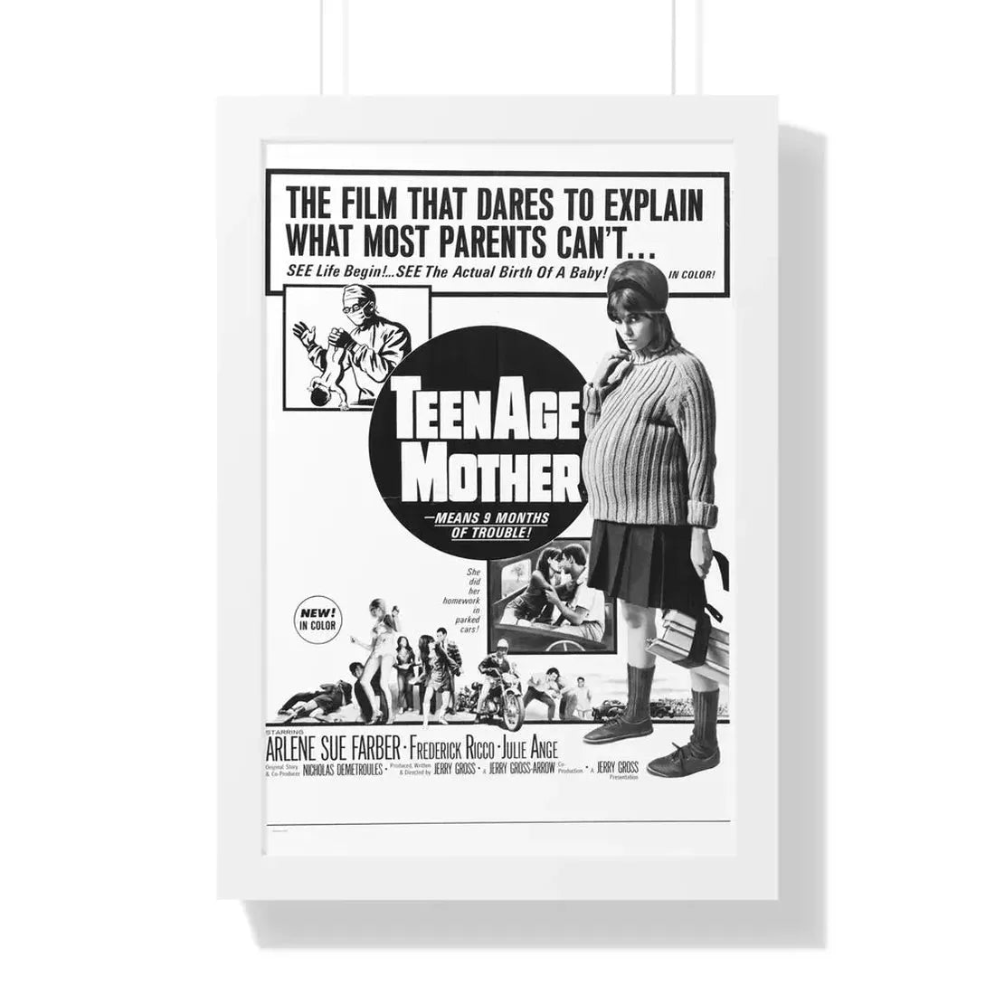 TEENAGE MOTHER 1967 - Framed Movie Poster 16″ x 24″ White - The Sticker Space