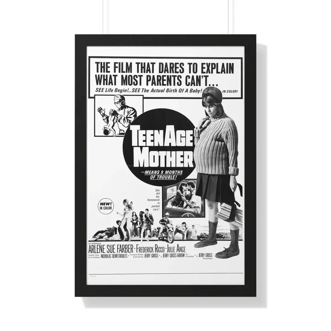 TEENAGE MOTHER 1967 - Framed Movie Poster 20" x 30" Black - The Sticker Space