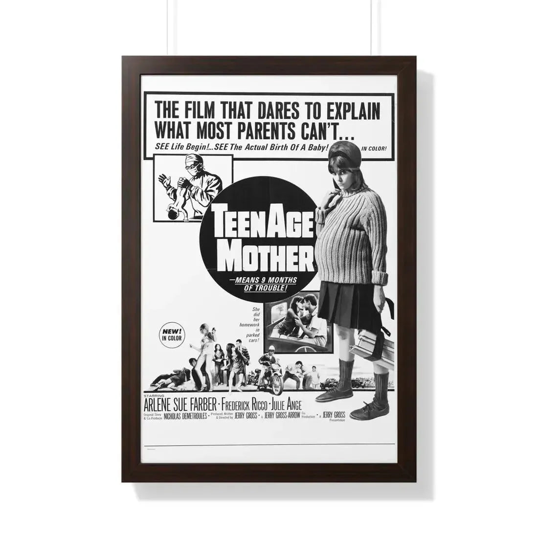 TEENAGE MOTHER 1967 - Framed Movie Poster 20" x 30" Walnut - The Sticker Space