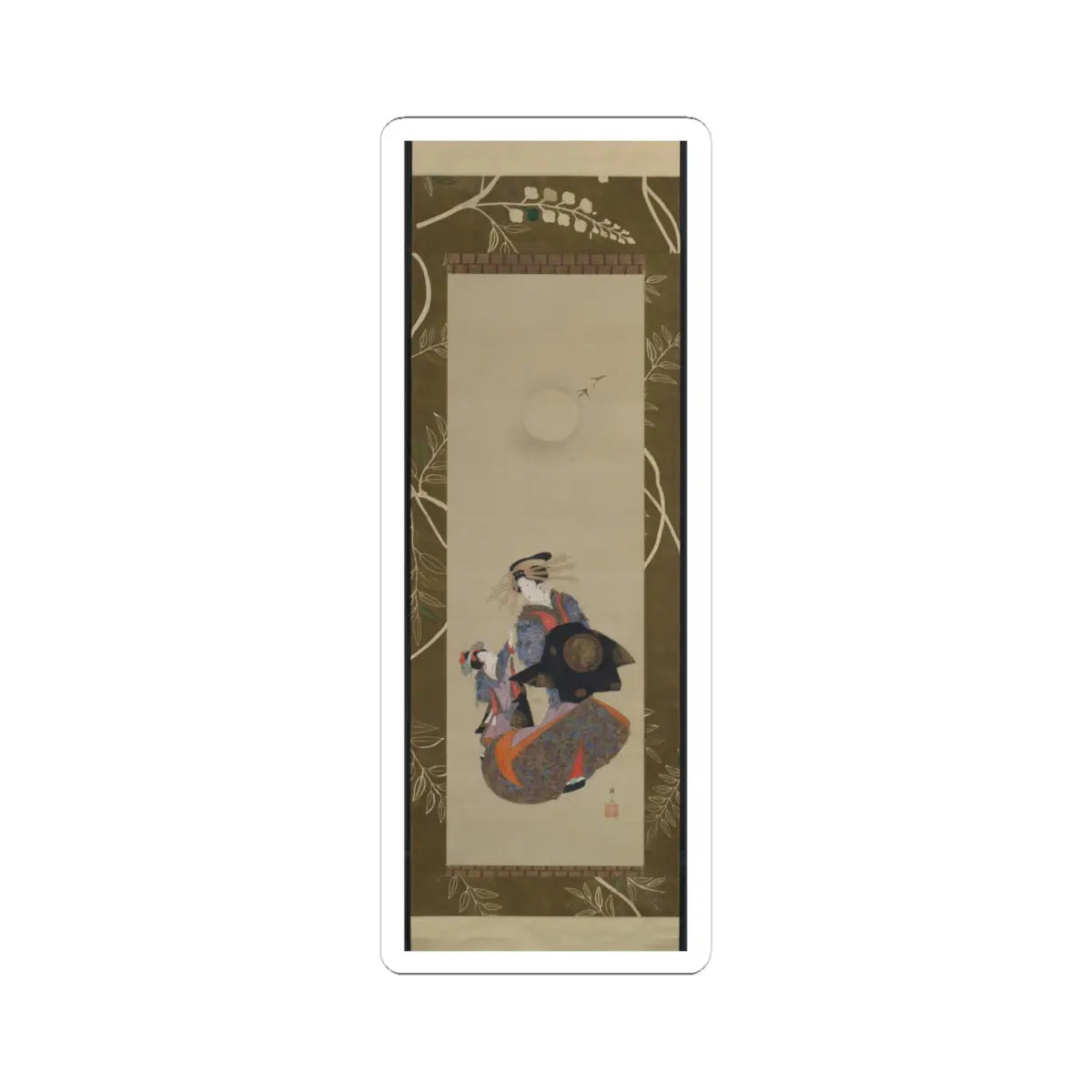 Teisai Hokuba - Beauty of the Yoshiwara with Apprentice in Moonlight - 19th century - STICKER Vinyl Kiss-Cut Decal