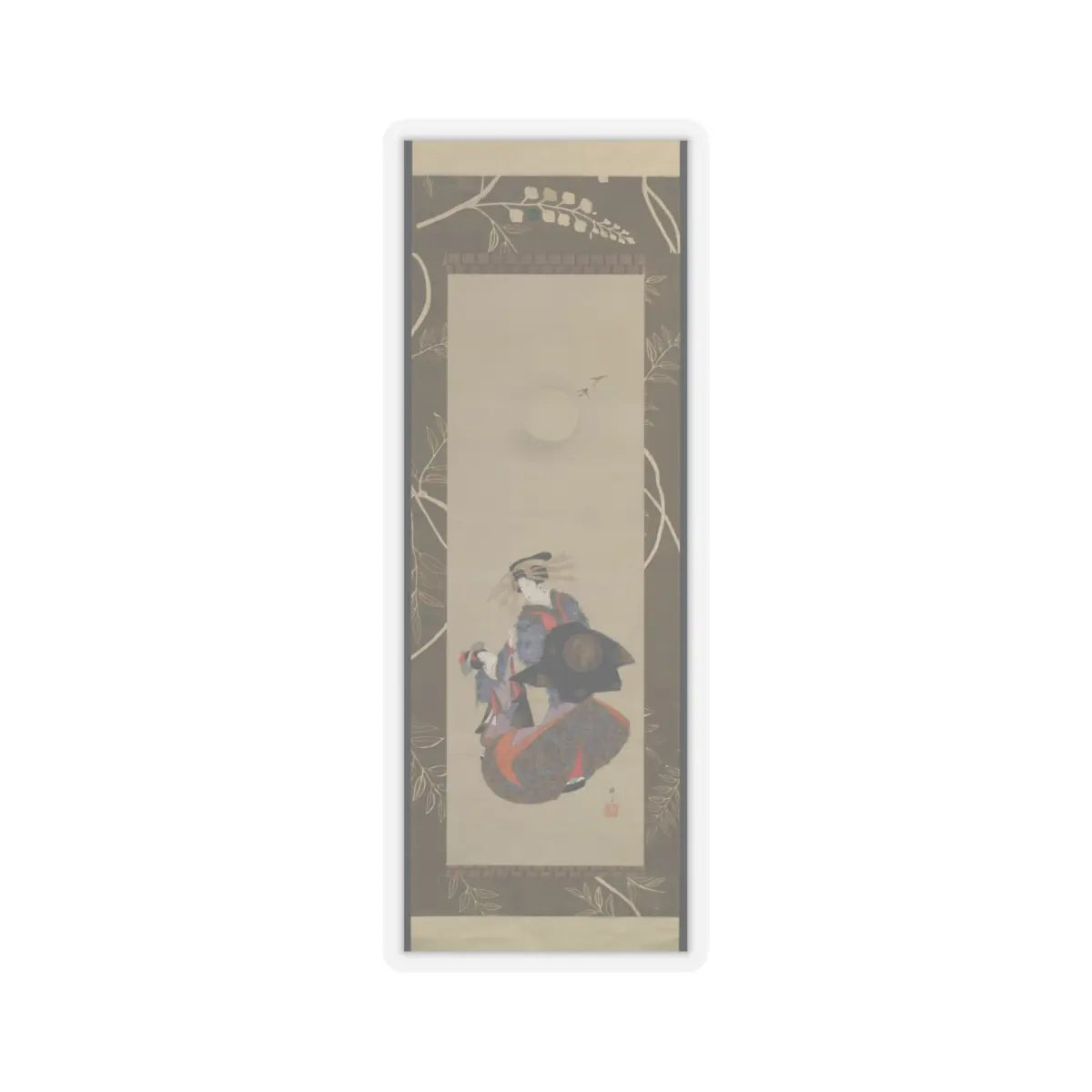 Teisai Hokuba - Beauty of the Yoshiwara with Apprentice in Moonlight - 19th century - STICKER Vinyl Kiss-Cut Decal
