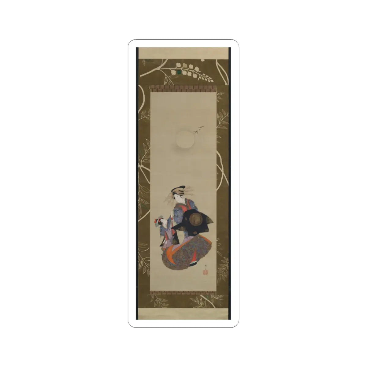 Teisai Hokuba - Beauty of the Yoshiwara with Apprentice in Moonlight - 19th century - STICKER Vinyl Kiss-Cut Decal