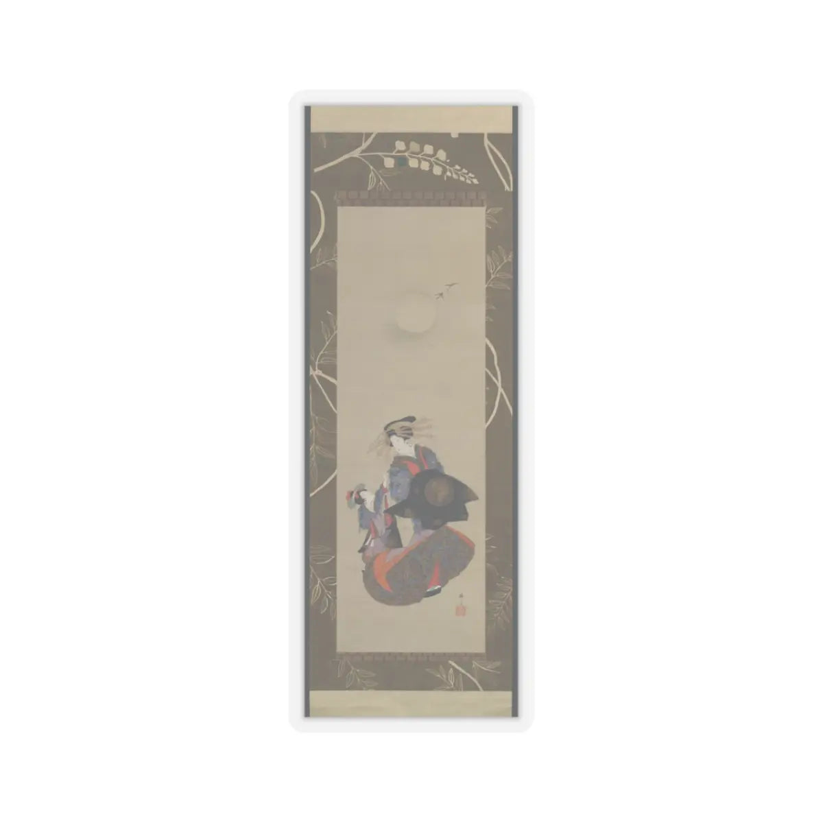 Teisai Hokuba - Beauty of the Yoshiwara with Apprentice in Moonlight - 19th century - STICKER Vinyl Kiss-Cut Decal