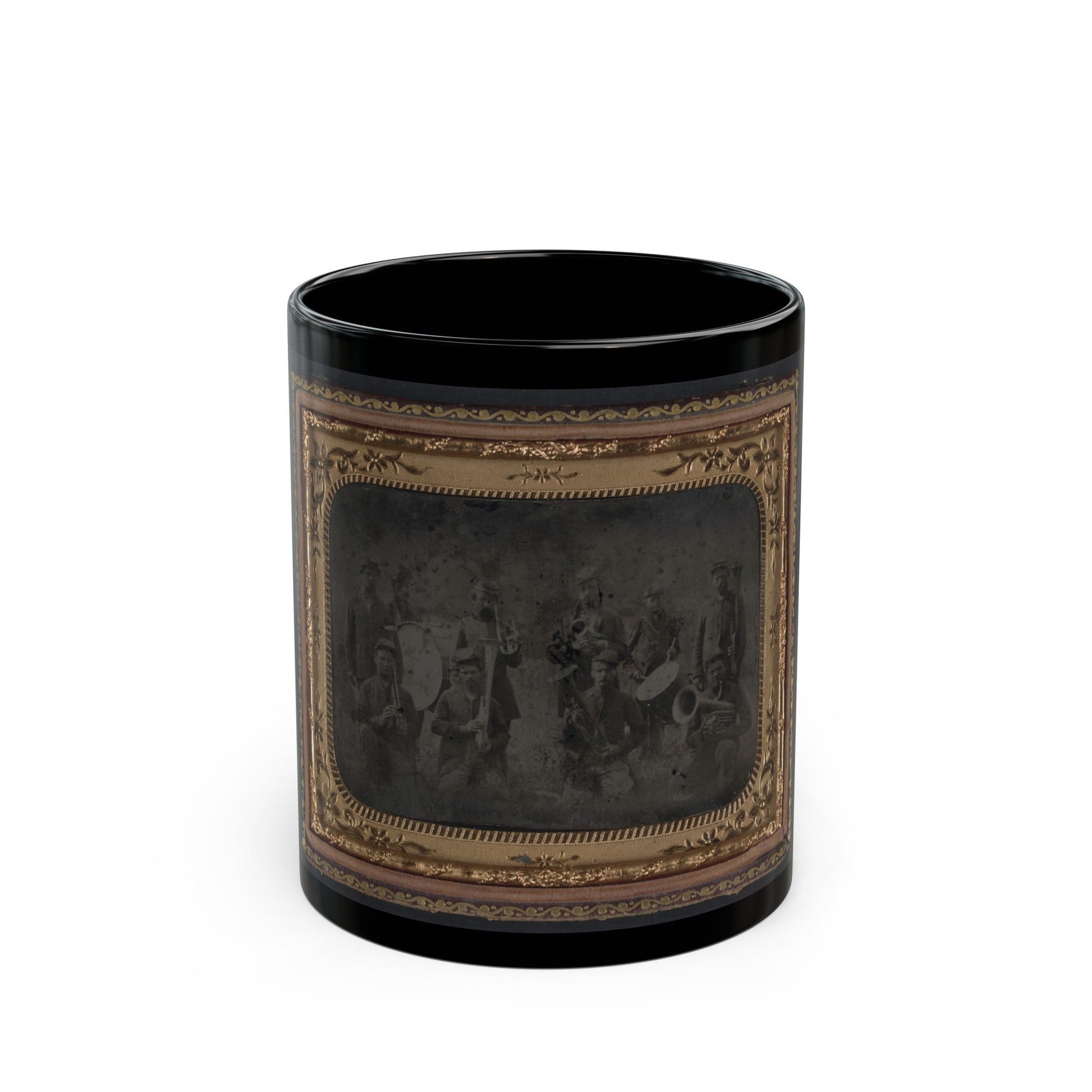 Ten Unidentified Soldiers That Form A Union Regimental Band With Saxhorns And Drums (U.S. Civil War) Black Coffee Mug-11oz-The Sticker Space